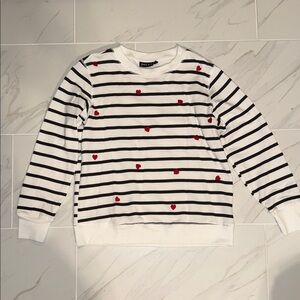 Striped Sweatshirt with Red Heart Accents